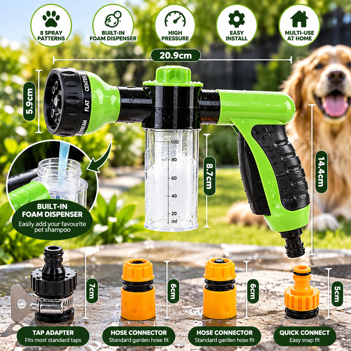 Foam and rinse pet shower